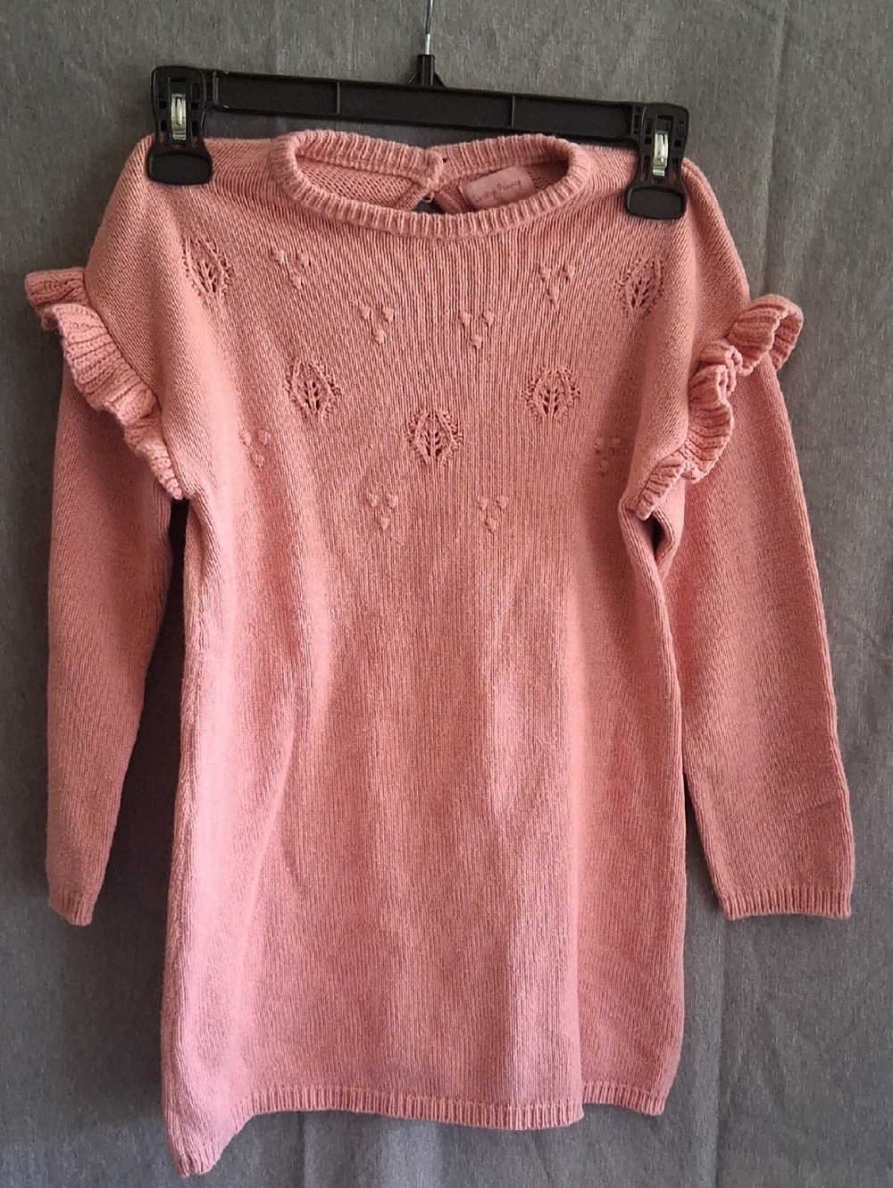 Girls Pink Knit Ruffle Sleeve Casual Dress